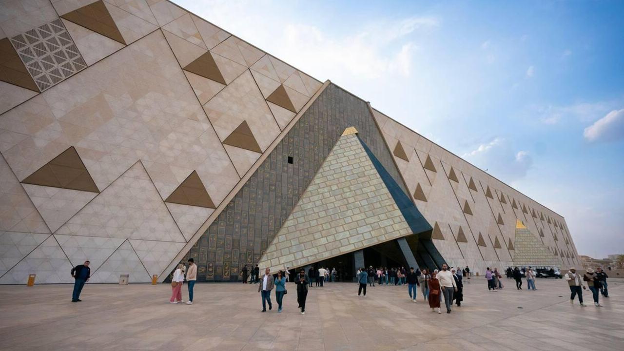 Grand Egyptian Museum and Pyramids from Alexandria